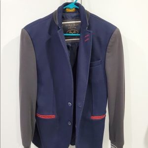 Zara Man Bomber Jacket - navy, red, and gray